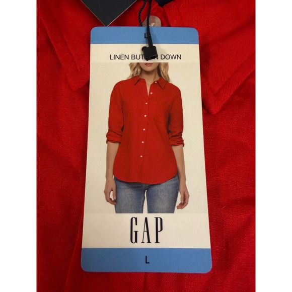 GAP Tops - Gap Womens Large Linen Button Down Shirt Red Long Sleeve Top GP012715 NWT New